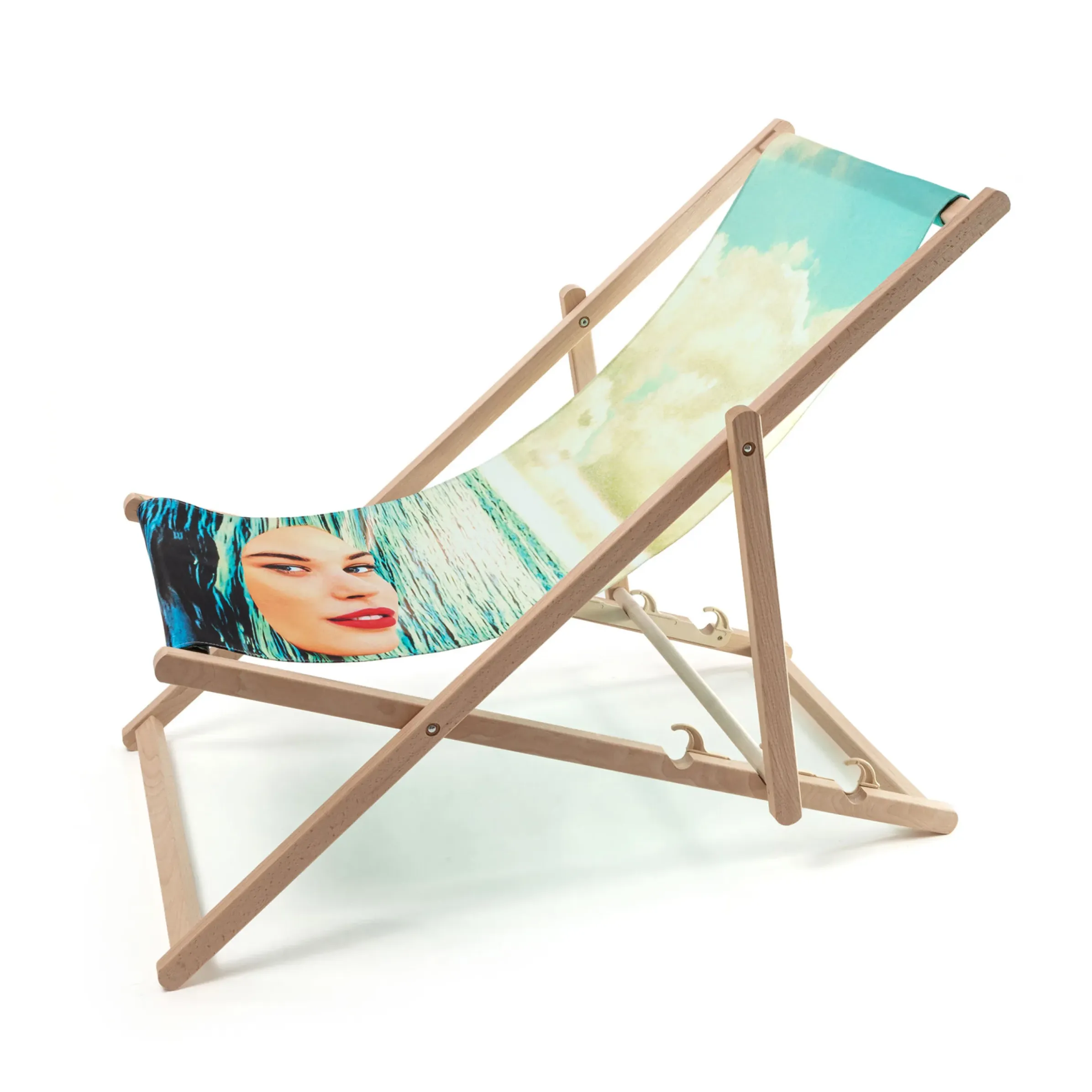Chaise Longue Pliable Inclinable Toiletpaper Bois Multicolore Bois & Toile Multicolore / - Seletti