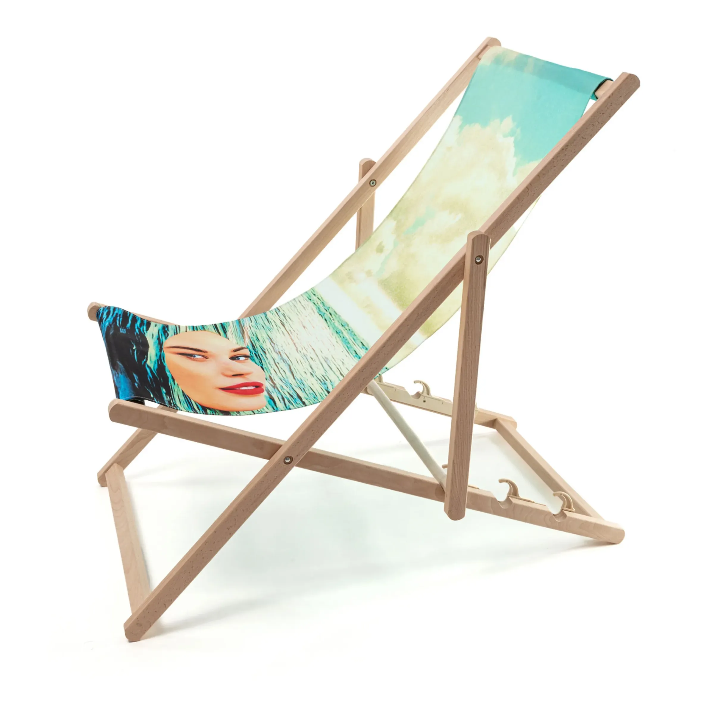 Chaise Longue Pliable Inclinable Toiletpaper Bois Multicolore Bois & Toile Multicolore / - Seletti