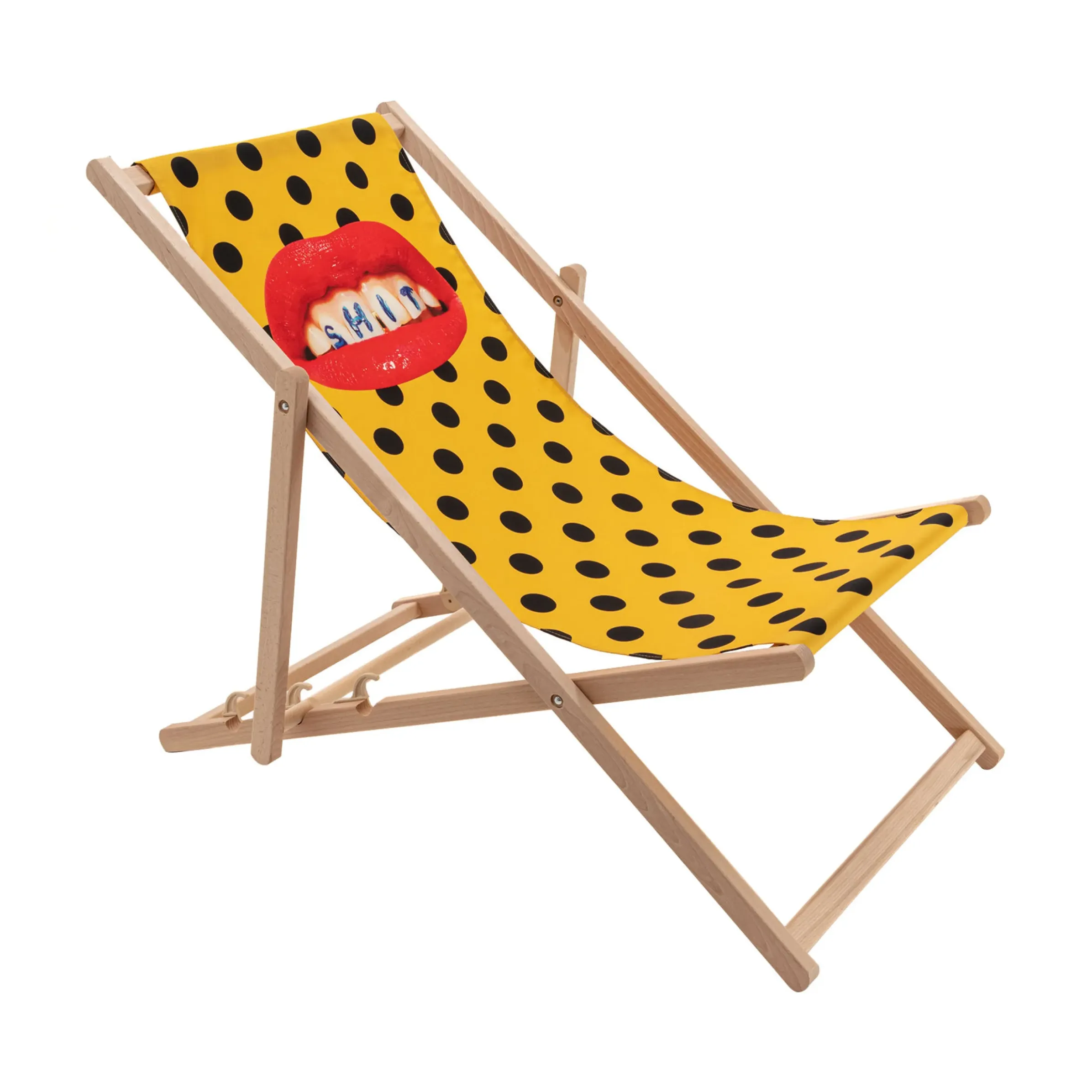 Chaise Longue Pliable Inclinable Toiletpaper Bois Multicolore Bois & Toile Multicolore / - Seletti