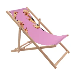 Chaise Longue Pliable Inclinable Toiletpaper Bois Multicolore Bois & Toile Multicolore / - Seletti