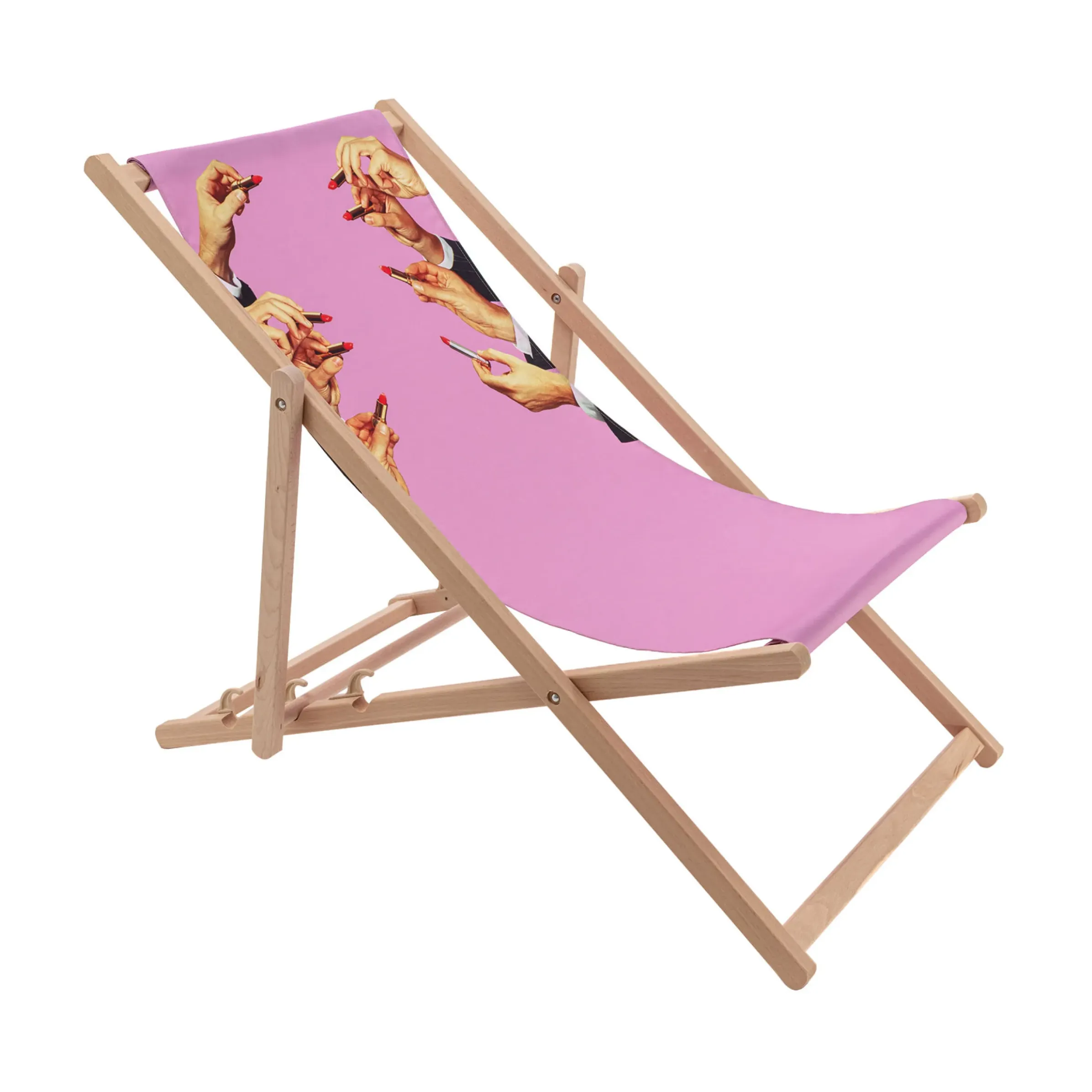 Chaise Longue Pliable Inclinable Toiletpaper Bois Multicolore Bois & Toile Multicolore / - Seletti