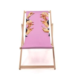 Chaise Longue Pliable Inclinable Toiletpaper Bois Multicolore Bois & Toile Multicolore / - Seletti