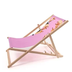 Chaise Longue Pliable Inclinable Toiletpaper Bois Multicolore Bois & Toile Multicolore / - Seletti