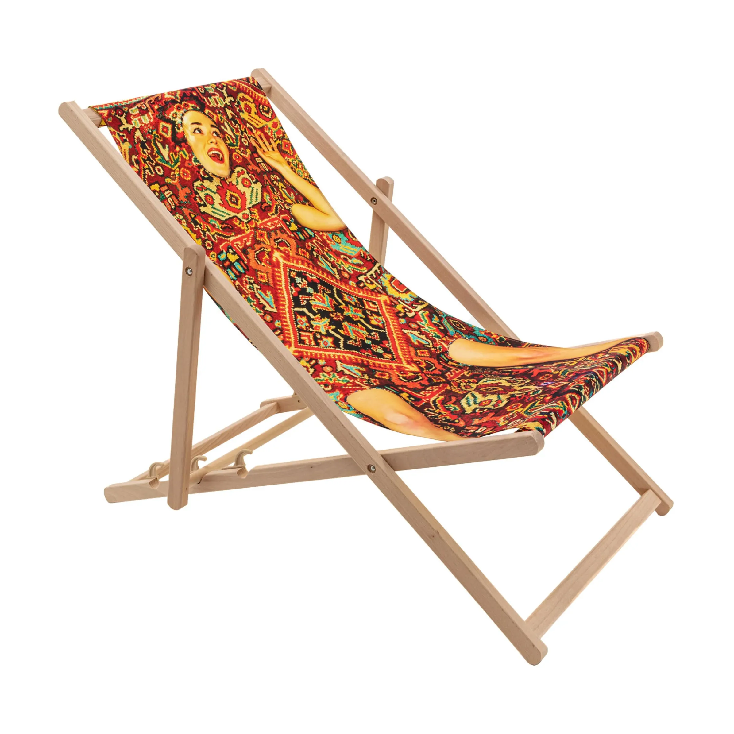 Chaise Longue Pliable Inclinable Toiletpaper Bois Multicolore Bois & Toile Multicolore / - Seletti