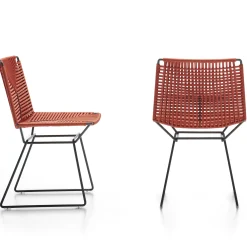 Chaise Neil Twist Tissu Orange / Outdoor - Corde Tressee Main - Mdf Italia