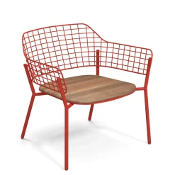 Chauffeuse Empilable Lyze Metal Rouge Bois Naturel / Assise Teck - Emu