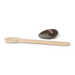 Cuillere  Ceramique Bois Naturel En Bois L 30 Cm + Repose-Cuillere En Porcelaine - Ferm Living