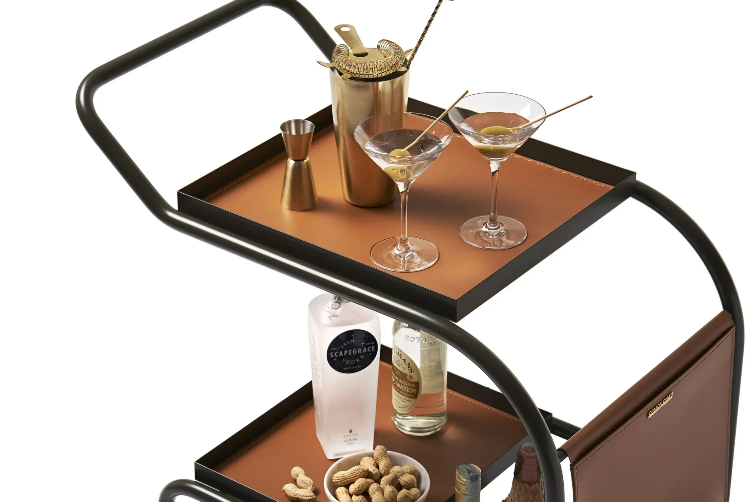 Desserte Zenzero Metal Cuir Marron Vert / Cuir Recycle - Opinion Ciatti
