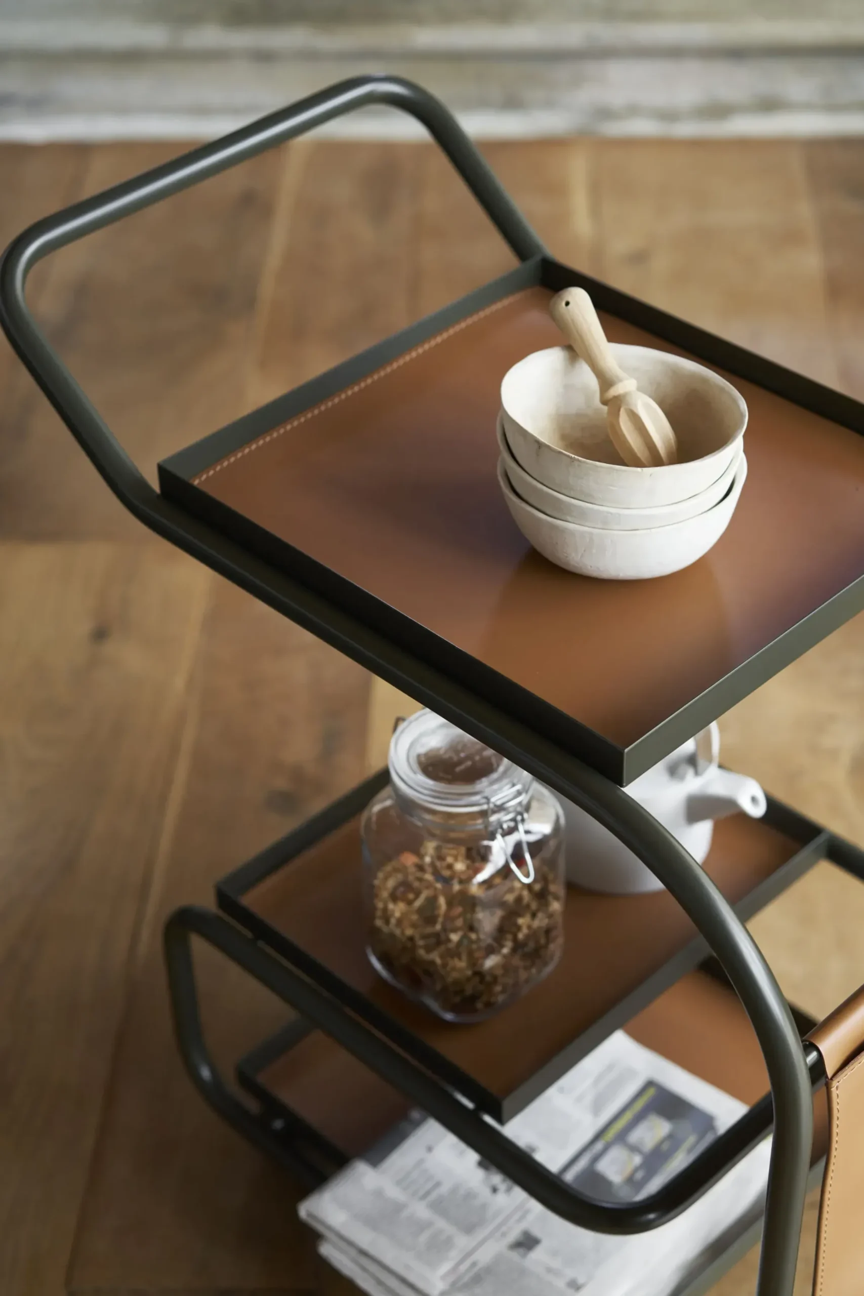 Desserte Zenzero Metal Cuir Marron Vert / Cuir Recycle - Opinion Ciatti