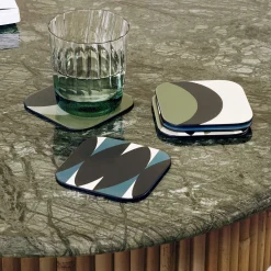 Dessous De Verre Tchin Bois Bleu Vert / Set De 6 - Bois Laque - Maison Sarah Lavoine