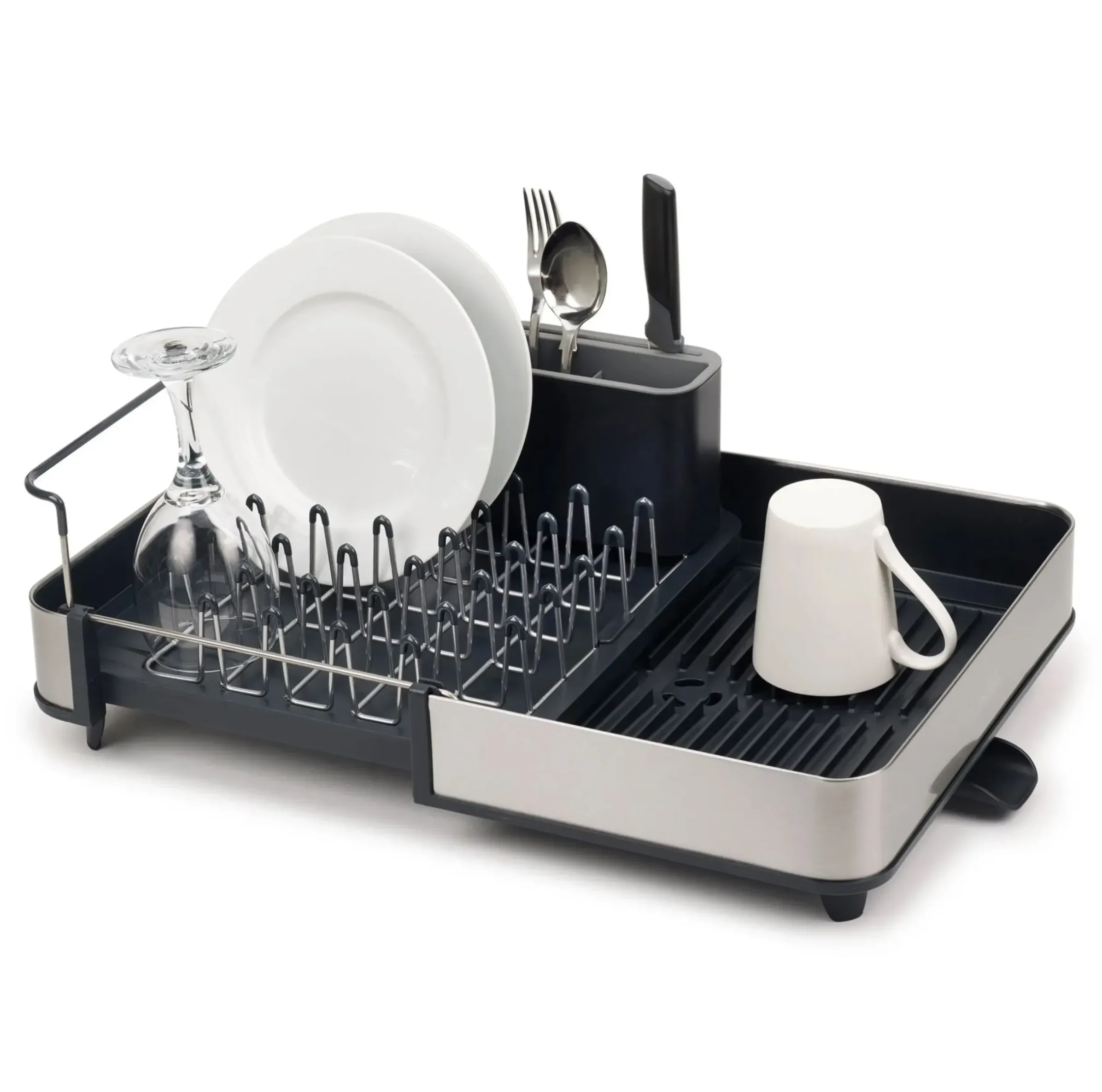 Egouttoir A Vaisselle Extensible Extend Steel Plastique Gris Metal / L 32 A 52.7 X P 36,4 Cm - Inox / Evacuation De L'Eau - Joseph Joseph
