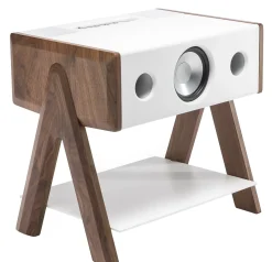 Enceinte Bluetooth Cube Materiau Composite Blanc Bois Naturel / Corian® - La Boite Concept