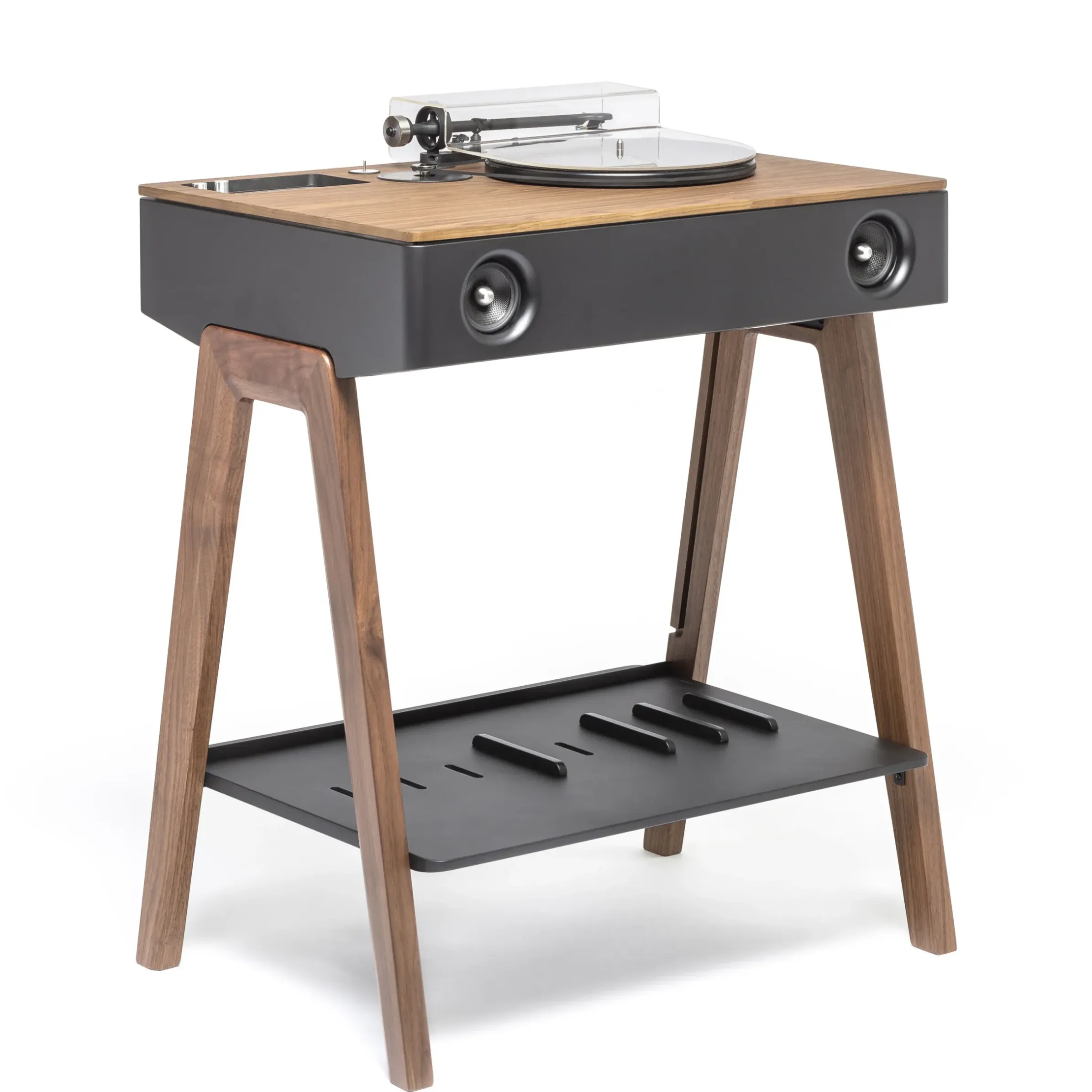 Enceinte Bluetooth Lx Platine Noir Bois Naturel / Enceinte Active Haute-Fidelite Tout-En-Un Avec Platine Integree - La Boite Concept