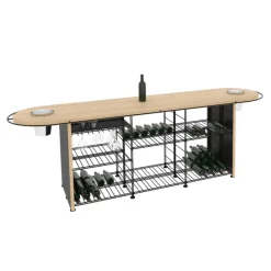 Etagere A Vin  Metal Noir Bois Naturel / Comptoir De Degustation - L 281 X Larg. 80 Cm X H 93 Cm / 300 Bouteilles - L'Atelier Du Vin