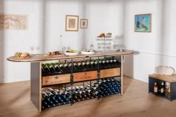 Etagere A Vin  Metal Noir Bois Naturel / Comptoir De Degustation - L 281 X Larg. 80 Cm X H 93 Cm / 300 Bouteilles - L'Atelier Du Vin