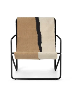 Fauteuil Enfant Desert Tissu Blanc Beige / Structure Noire - Bouteilles Plastique Recyclees - Ferm Living