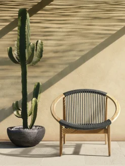 Fauteuil Frida Lounge Tissu Gris Bois Naturel / Corde Polypropylene Tressee Main - Vincent Sheppard