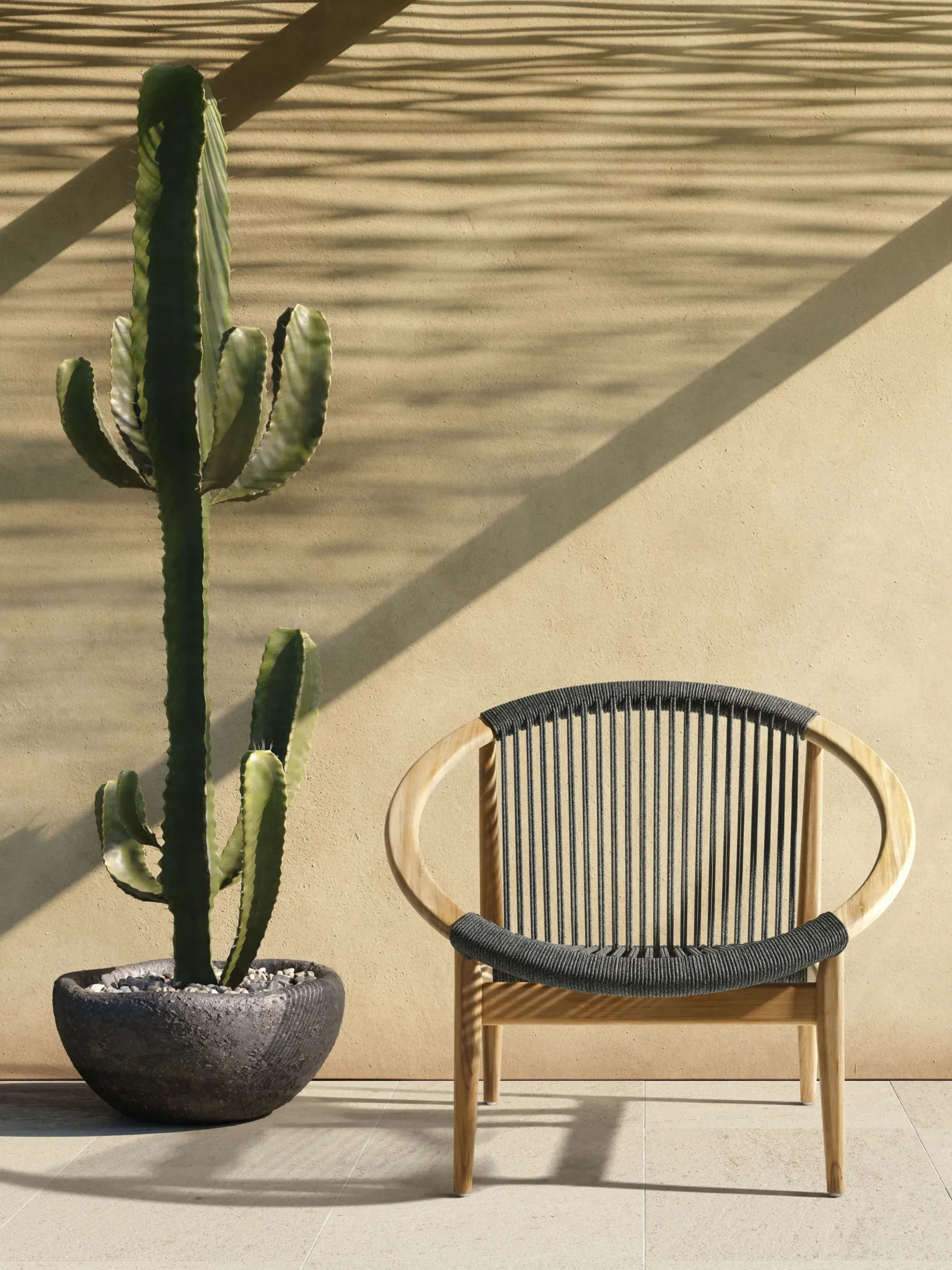 Fauteuil Frida Lounge Tissu Gris Bois Naturel / Corde Polypropylene Tressee Main - Vincent Sheppard