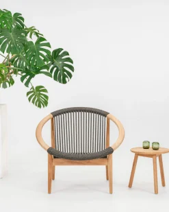 Fauteuil Frida Lounge Tissu Gris Bois Naturel / Corde Polypropylene Tressee Main - Vincent Sheppard