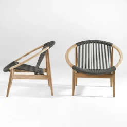 Fauteuil Frida Lounge Tissu Gris Bois Naturel / Corde Polypropylene Tressee Main - Vincent Sheppard