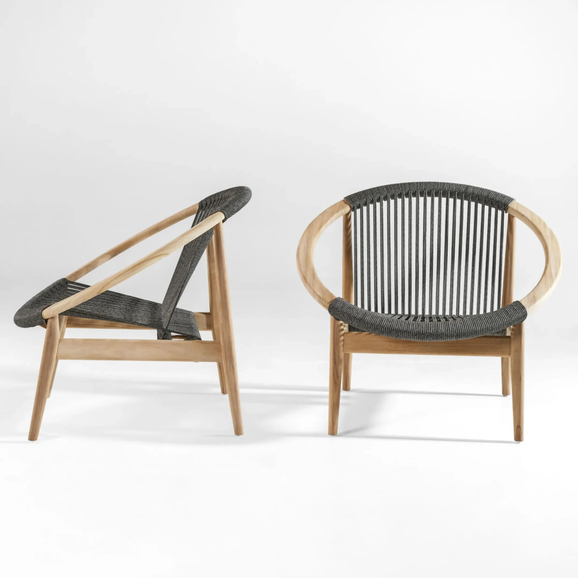 Fauteuil Frida Lounge Tissu Gris Bois Naturel / Corde Polypropylene Tressee Main - Vincent Sheppard