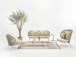 Fauteuil Kodo Lounge Plastique Tissu Blanc Multicolore / H 78 Cm - Corde Acrylique Tressee Main - Vincent Sheppard
