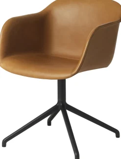 Fauteuil Pivotant Fiber Cuir Marron / Rembourre - Cuir Integral - Muuto