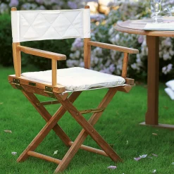Fauteuil Pliant Ginger Tissu Blanc / Teck & Toile - Coussin - Unopiu