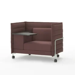 Fauteuil Rembourre Alcove Work Lowback Tissu Rouge / Sur Roulettes - Tablette Gauche - Vitra