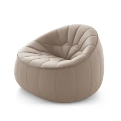 Fauteuil Rembourre Ottoman Cuir Beige - Cinna