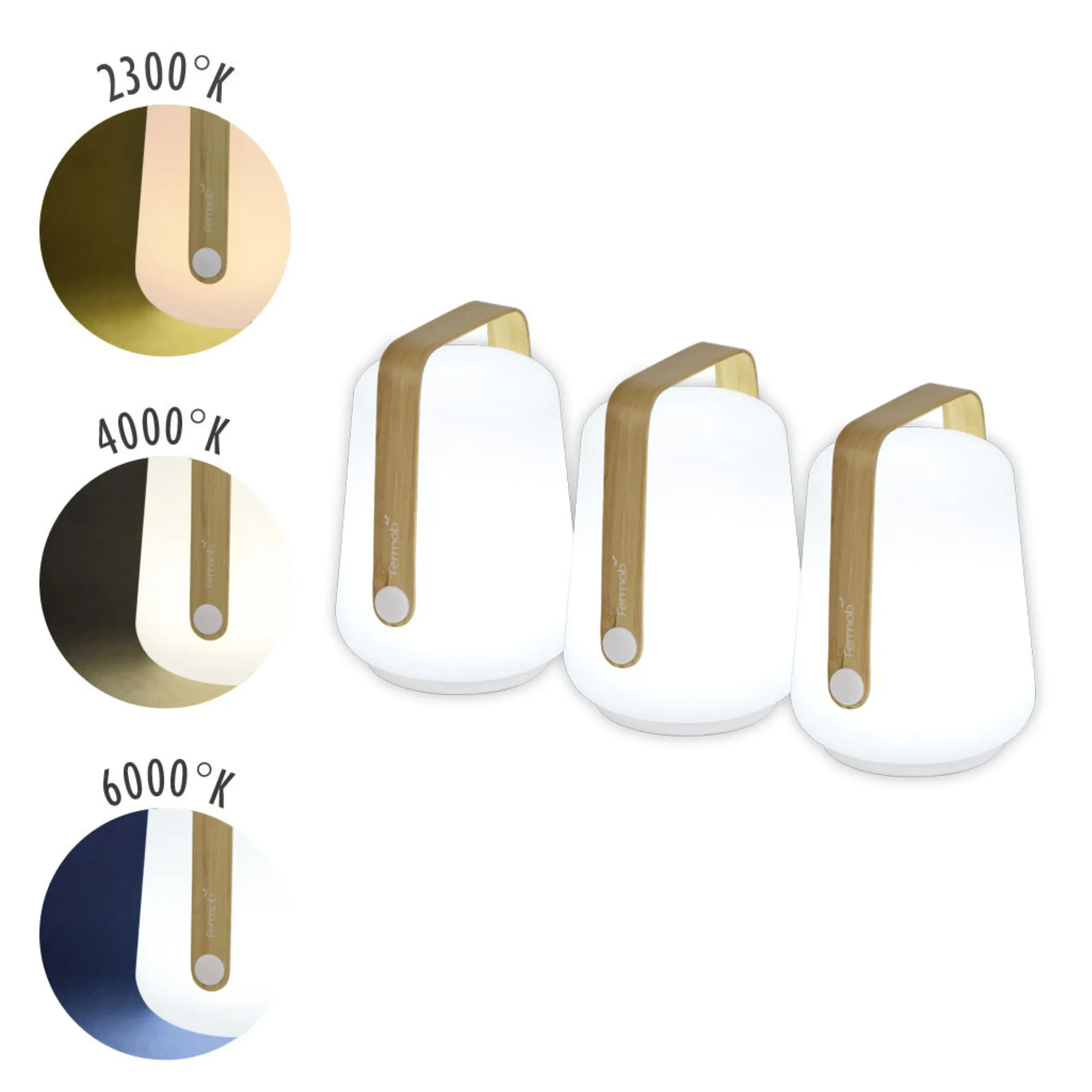 Lampe Exterieur Sans Fil Rechargeable Balad Bamboo Plastique Bois Naturel Plastique & Bois / H 12 Cm - Set De 3 - Fermob