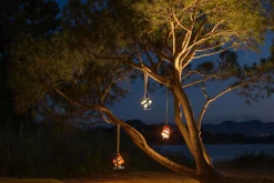 Lampe Solaire D'extérieur La Lampe Petite Led Metal Tissu Bleu Noir Tissu Bleu Royal / Hybride & Connectee - Structure Charbon - Maiori