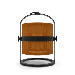 Lampe Solaire D'extérieur La Lampe Petite Led Metal Tissu Orange Noir Tissu Orange / Hybride & Connectee - Structure Charbon - Maiori