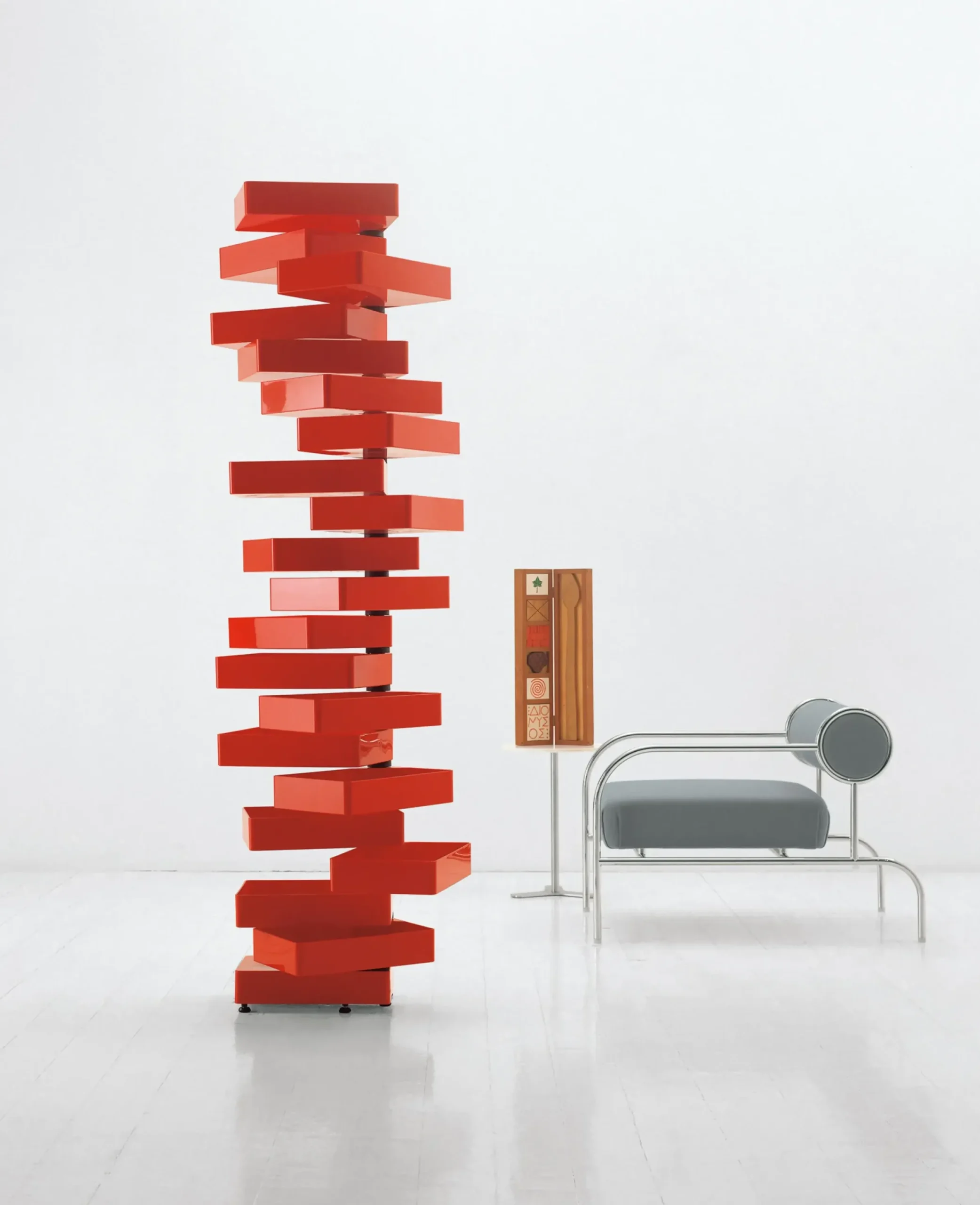 Meuble De Rangement Revolving Cabinet Plastique Rouge / Caissons Pivotants - Shiro Kuramata, 1970 - H 185 Cm - Cappellini