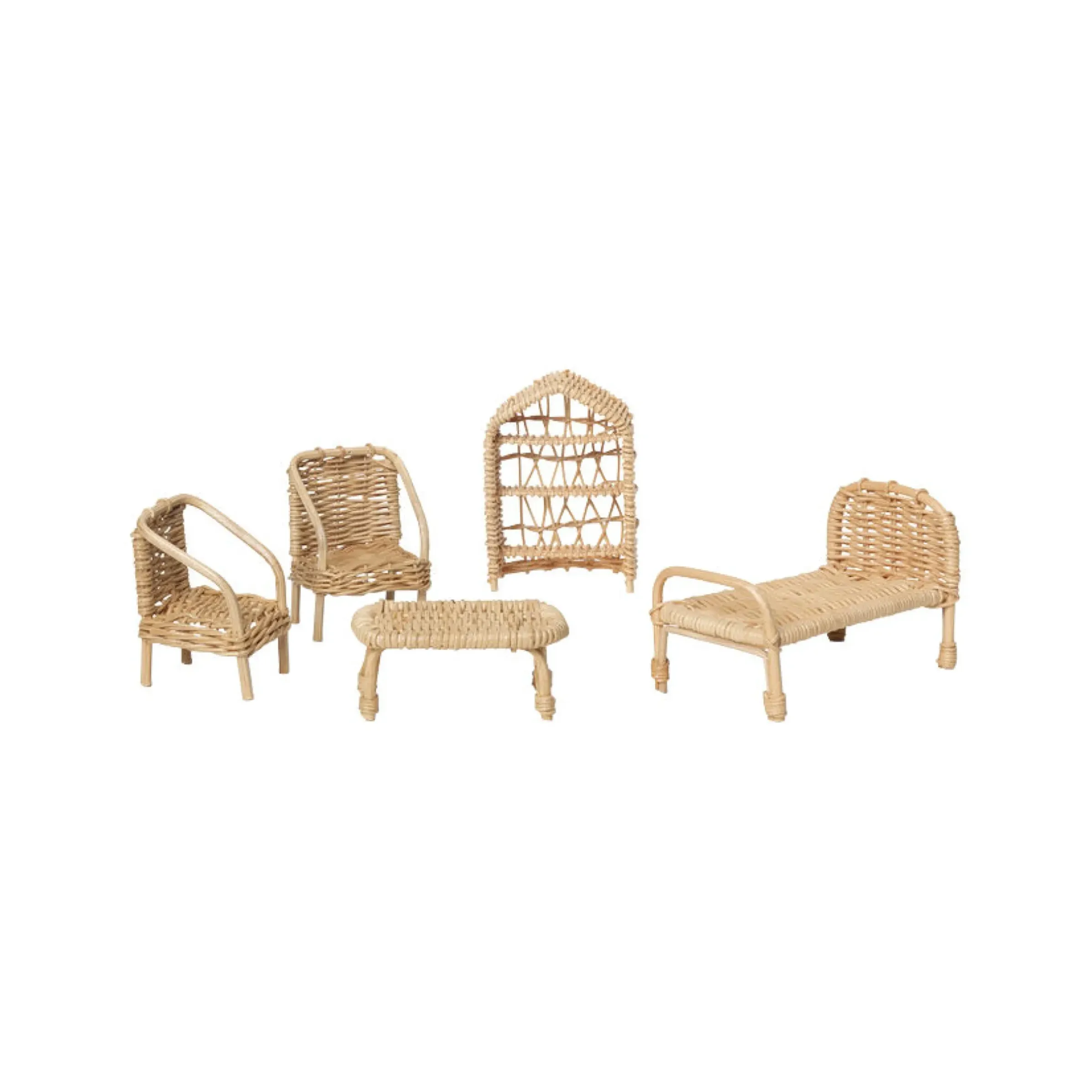 Meuble Pour Maison De Poupee Rattan Fibre Vegetale Bois/ Set De 5 Meubles Miniatures - H 8 Cm - Ferm Living