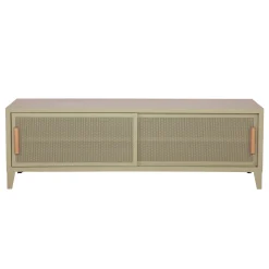Meuble Tv B2 Bas Perfore Metal Beige / L 160 X H 51 Cm - Poignees Chene - Tolix