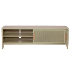 Meuble Tv B2 Bas Perfore Metal Beige / L 160 X H 51 Cm - Poignees Chene - Tolix