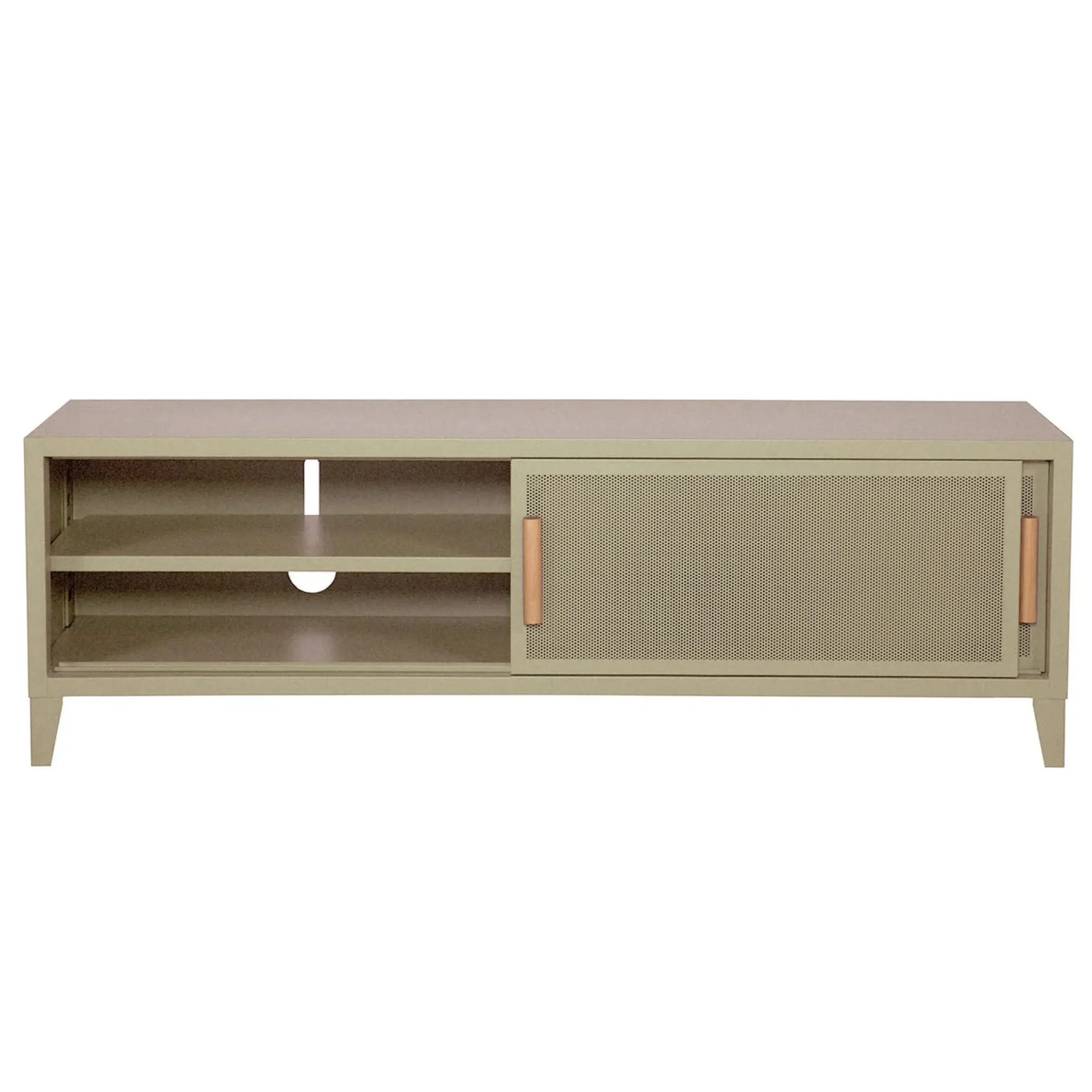 Meuble Tv B2 Bas Perfore Metal Beige / L 160 X H 51 Cm - Poignees Chene - Tolix