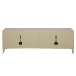 Meuble Tv B2 Bas Perfore Metal Beige / L 160 X H 51 Cm - Poignees Chene - Tolix