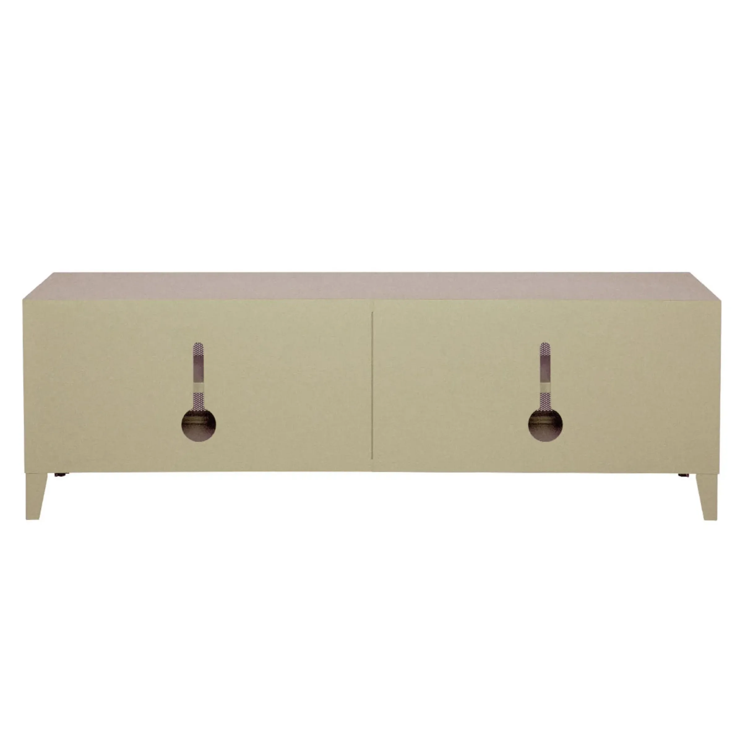 Meuble Tv B2 Bas Perfore Metal Beige / L 160 X H 51 Cm - Poignees Chene - Tolix