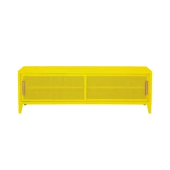 Meuble Tv B2 Bas Perfore Metal Jaune / L 120 X H 51 Cm - Poignees Chene - Tolix