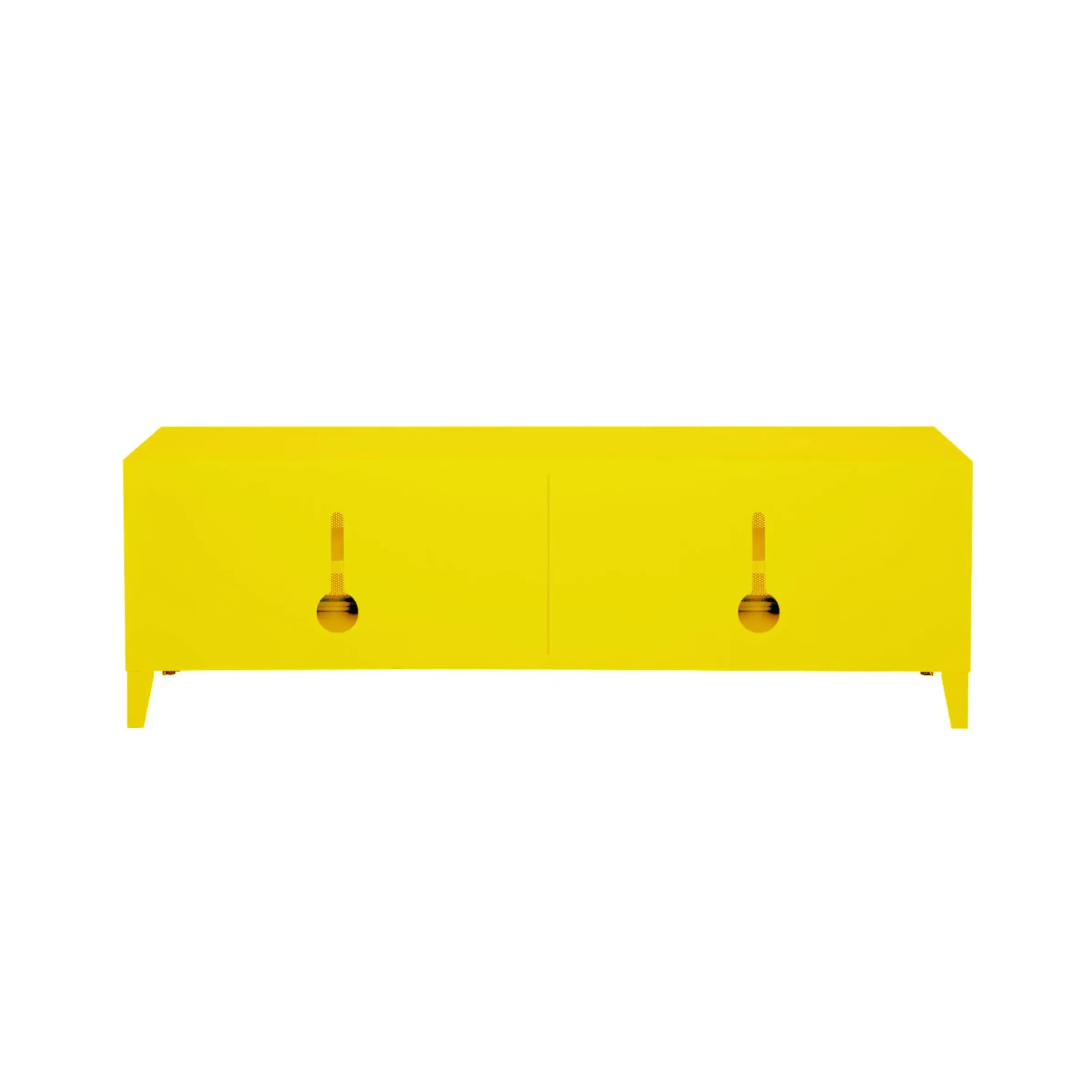 Meuble Tv B2 Bas Perfore Metal Jaune / L 120 X H 51 Cm - Poignees Chene - Tolix