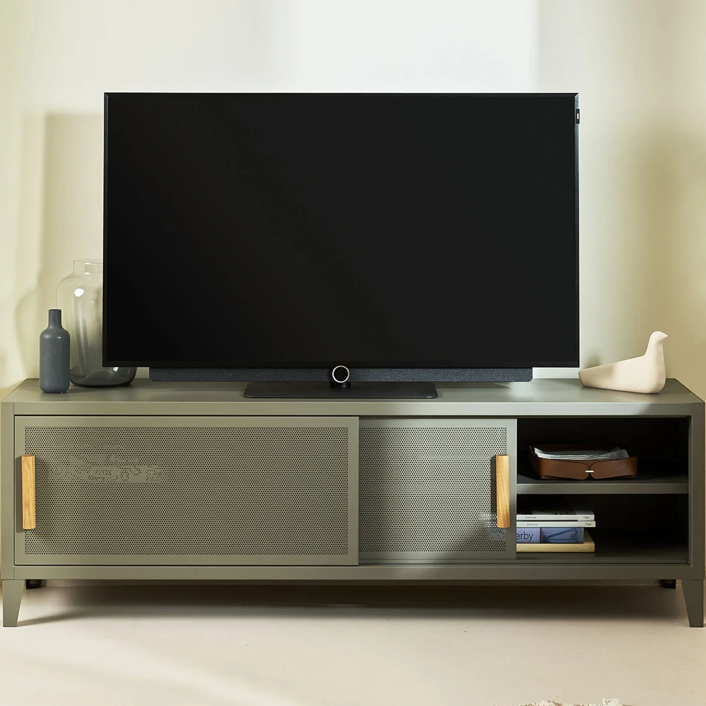 Meuble Tv B2 Bas Perfore Metal Marron / L 160 X H 51 Cm - Poignees Chene - Tolix