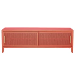 Meuble Tv B2 Bas Perfore Metal Orange / L 160 X H 51 Cm - Poignees Chene - Tolix