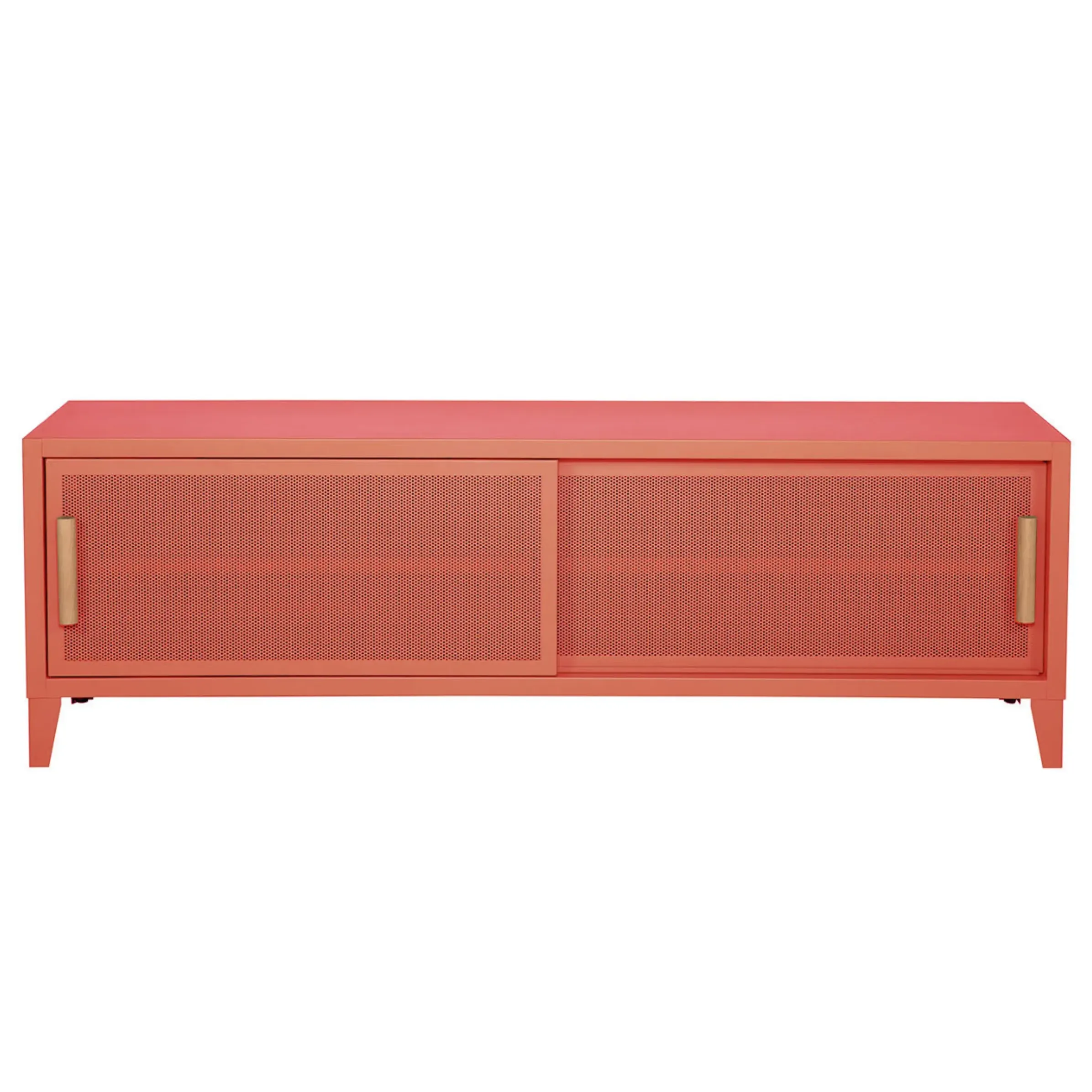 Meuble Tv B2 Bas Perfore Metal Orange / L 160 X H 51 Cm - Poignees Chene - Tolix