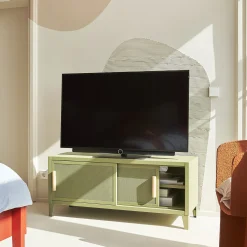 Meuble Tv B2 Bas Perfore Metal Orange Marron Beige / L 120 X H 51 Cm - Poignees Chene - Tolix