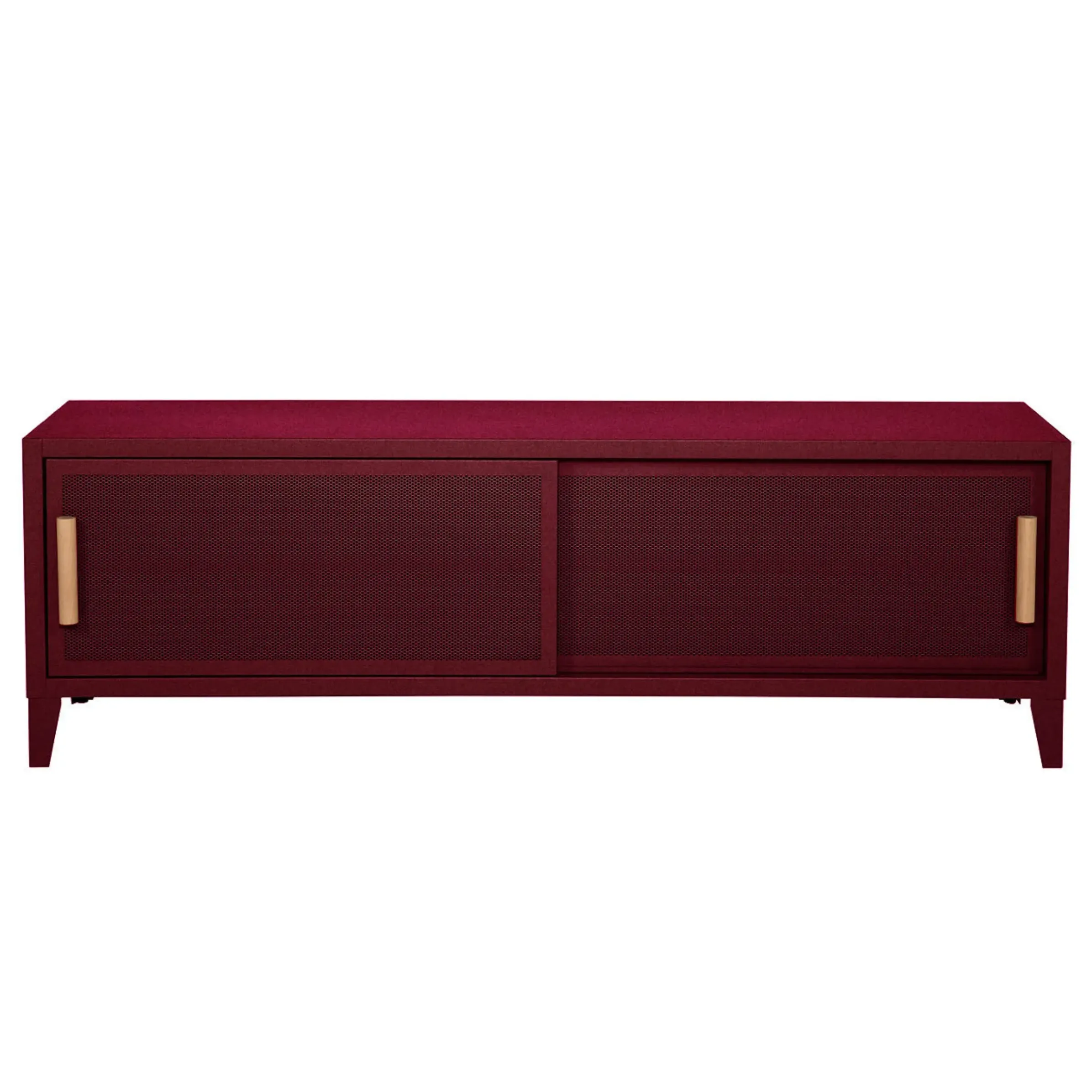 Meuble Tv B2 Bas Perfore Metal Rouge / L 160 X H 51 Cm - Poignees Chene - Tolix