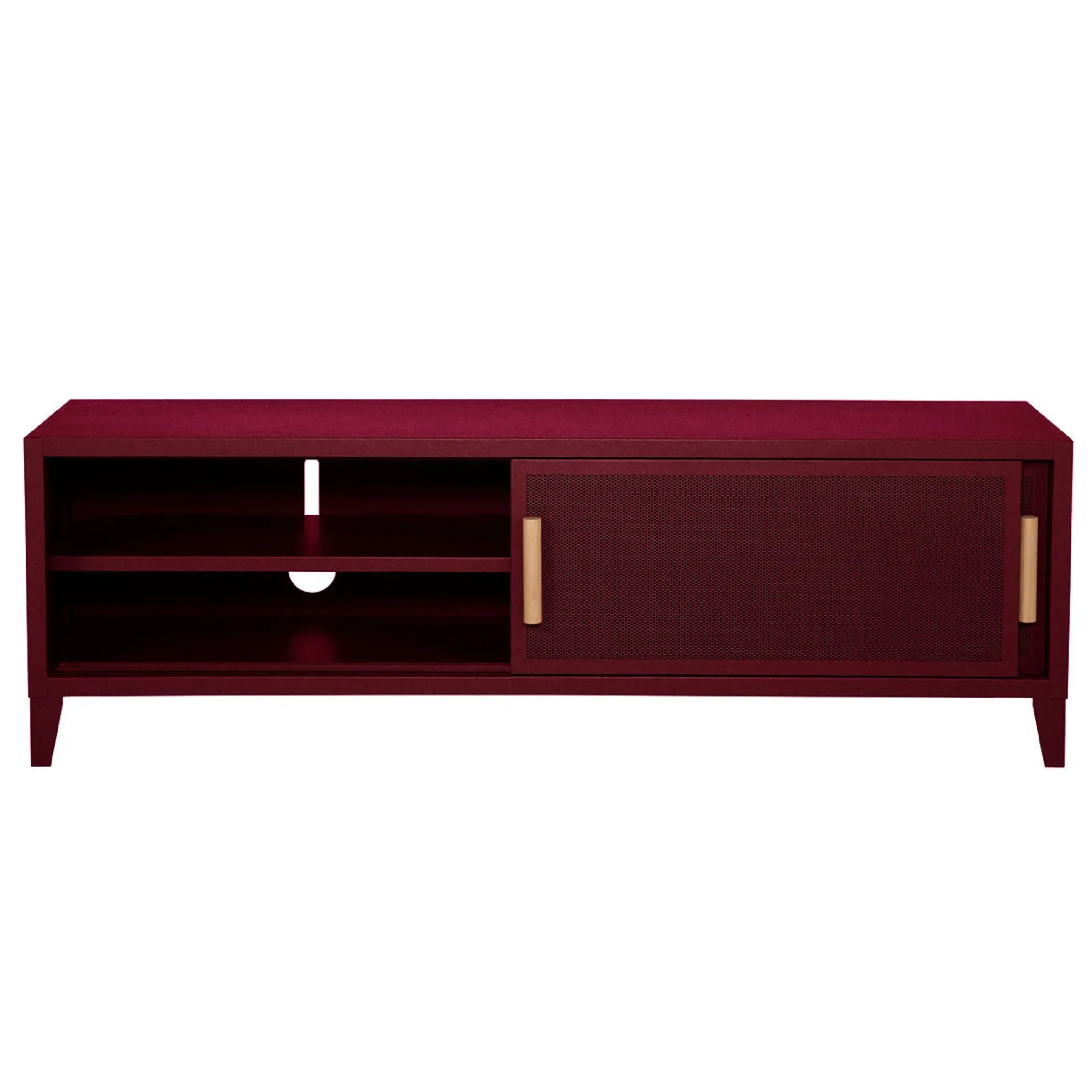 Meuble Tv B2 Bas Perfore Metal Rouge / L 160 X H 51 Cm - Poignees Chene - Tolix