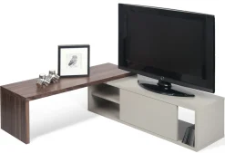 Meuble Tv Extensible Slide Gris Bois Naturel / Pivotant - L 110 A 203 Cm - Pop Up Home