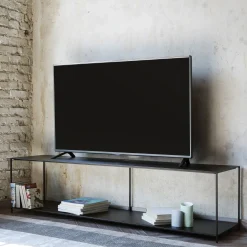 Meuble Tv Slim Irony Metal Noir / Console - L 180 X H 45 Cm - Zeus